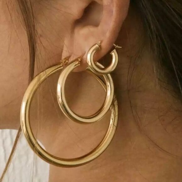 Stainless Steel Gold Plated Hoop Earrings 3 pair - Picture 2 of 6